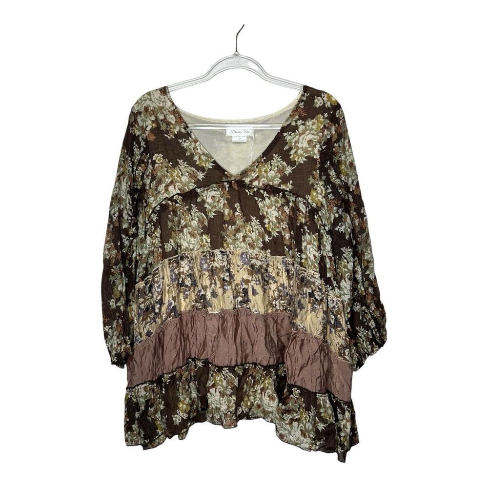 Paisley Vine Top Womens Medium Tiered Boho Flowy Floral Cottagecore Patchwork